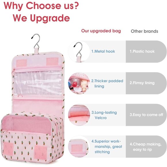 Hanging Travel Toiletry Bag Cosmetic Make up Organizer for Women Waterproof Pink - Picture 5 of 7